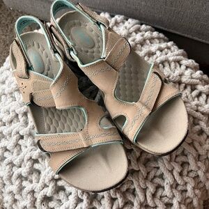 Clarks Tan and Light Blue Women's Sandals